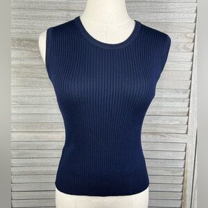MARISA CHRISTINA Vintage 70's-80's Ribbed Knit Sleeveless Top Navy Blue-M